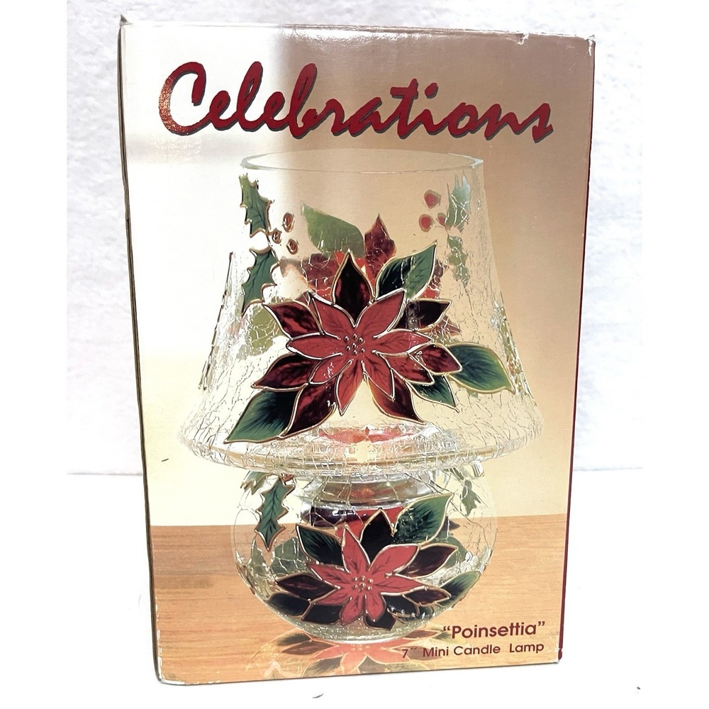 Celebrations Poinsettia 7" Mini Candle Votive Lamp Glass Christmas Winter Red